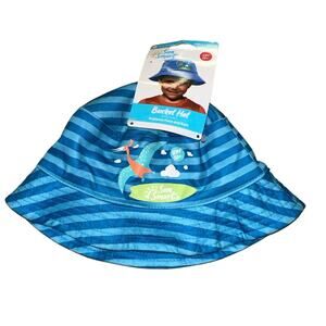 Sun Smart Kids Bucket Hat UPF 50+ Blue Stripe Dinosaur Sun Hat NWT Youth/Child